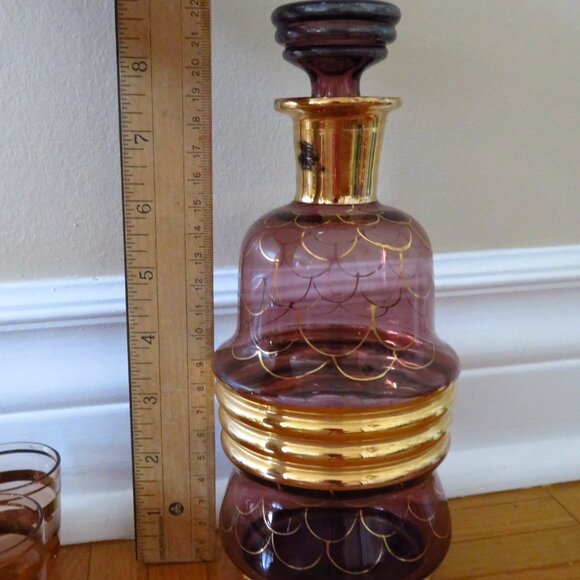 Vintage 1940 handblown Empoli glass liqueur carafe ,amethyst glass plus 5 shot - Picture 12 of 13